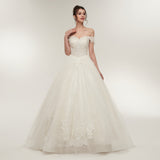 Ball Gown Off the Shoulder Appliques Ivory Lace Wedding Dress WH50638