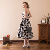 Vintage A Line Strapless Tea Length Satin Homecoming Dress With Embroidery Flowers WH16622