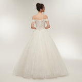 Ball Gown Off the Shoulder Appliques Ivory Lace Wedding Dress WH50638