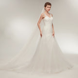 Sheath V-Neck Ivory Tulle Court Train Wedding Dress With Sequins WH30632