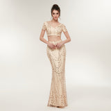 Elegant 2 Pieces Mermaid Short Sleeve Beading Prom Dress WH17641