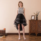 Black Organza Sleeveless Sequins High Low Homecoming Dress WH17612