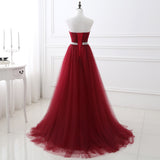 Elegant A Line Strapless Beading Tulle Court Train Prom Dress WH16422