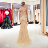 Gorgeous Mermaid Sleeveless Sequins Beading Tulle Sweep Train Prom Dress Party Dress WH74685