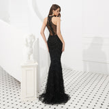 Simple Mermaid Halter Beads Sleeveless Prom Dress WH72304