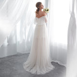 A Line Off The Shoulder Short Sleeves Court Train Wedding Dress WH22662