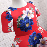 A Line Round Neck Half Sleeve Floral Satin Flower Girl Dress WH13820