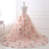 Elegant Ball Gown Sleeveless Appliques Floral Tulle Court Train Prom Dress Party Dress WH26405