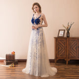 Unique A Line See-Through Beading Lace Sweep Train Prom Dress Party Dress WH36603