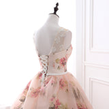 Elegant Ball Gown Sleeveless Appliques Floral Tulle Court Train Prom Dress Party Dress WH26405