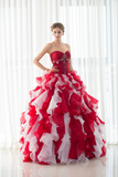 Two Pieces Strapless Beading Organza Floor Length Prom Dress