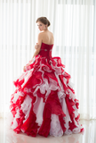 Two Pieces Strapless Beading Organza Floor Length Prom Dress