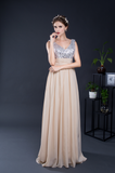 A Line V-Neck Sleeveless Sequins Chiffon Floor Length Prom Dresses Party Dresses WH16288