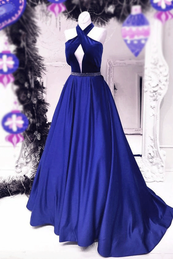 Cheap Unique Royal Blue Charming Sexy Back Ball Gown Floor-Length Prom Dresses uk PM177
