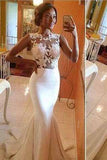 Elegant Mermaid Lace Appliques High Neck Long Prom Dress