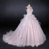 Ball Gown Strapless Sweetheart Wedding Dress with Lace Applique Tulle Prom Dress W1135