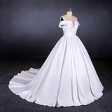 Ball Gown Off the Shoulder White Satin Wedding Dress Simple Cheap Wedding Gowns W1163