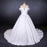Ball Gown Off the Shoulder White Satin Wedding Dress Simple Cheap Wedding Gowns W1163