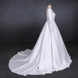 Ball Gown Long Sleeve White Satin Wedding Dress Long Wedding Gowns W1152
