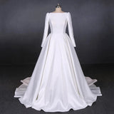 Ball Gown Long Sleeve White Satin Wedding Dress Long Wedding Gowns W1152