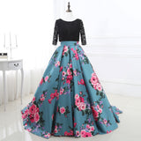 Ball Gown Half Sleeves Floral Satin Court Train Prom Dress Party Dress WH26403