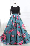 Ball Gown Half Sleeves Floral Satin Court Train Prom Dress Party Dress WH26403