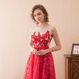 Shiny A Line Beading Red Tulle Prom Dress With Sequins Party Dress WH30604