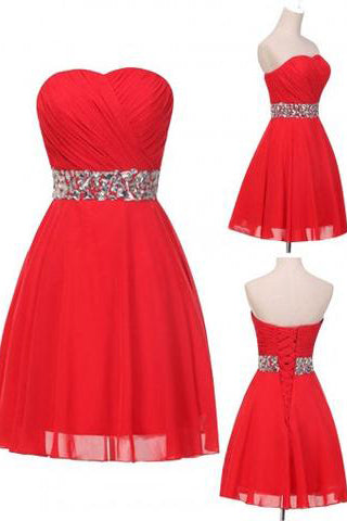 Elegant Sweetheart Sparkle Red Short Homecoming Dress with Beading PM467