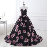 Ball Gown Strapless Floral Satin Court Train Prom Dress Party Dress WH26402