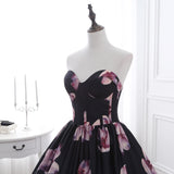 Ball Gown Strapless Floral Satin Court Train Prom Dress Party Dress WH26402