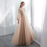 Fashion A Line Long Sleeves Appliques Floor Length Tulle Prom Dresses Wedding Dresses WH22658