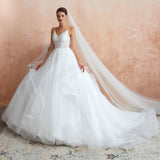 Ball Gown Spaghetti Straps Sleeveless Appliques Organza Cathedral Train Wedding Dress WH34369