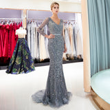 Fashion Mermaid V-Neck Long Sleeves Sequins Sweep Train Prom Dress Party Dress WH91693
