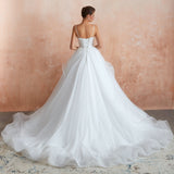 Ball Gown Spaghetti Straps Sleeveless Appliques Organza Cathedral Train Wedding Dress WH34369