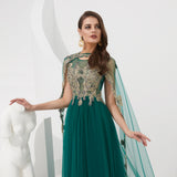 Vintage A Line Sleeveless Appliques Beading Tulle Sweep Train Prom Dress With Dress Shawl WH59324