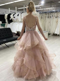 Modest Ball Gown Sleeveless Pink Lace Floor-length Prom Dress Long Sweet 16 Dress