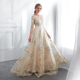 Gorgeous A Line Half Sleeves Appliques Prom Dress With Flower WH30660