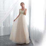 A Line Sleeveless Sequins Floor Length Prom Dress