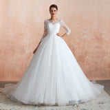 Ball Gown 3/4 Sleeve Appliques Organza Cathedral Train Wedding Dress WH37365