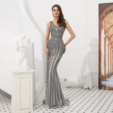 Mermaid V-Neck Beads Sleeveless Tulle Prom Dress WH65308