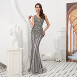 Mermaid V-Neck Beads Sleeveless Tulle Prom Dress WH65308