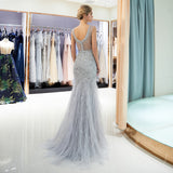Mermaid Sleeveless Sequins Beading Floor Length Prom Dress Party Dress WH94696