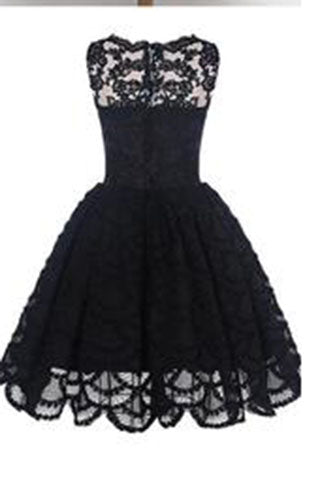 Vintage Scalloped-Edge Sleeveless Lace Black Party Prom Dress With ...