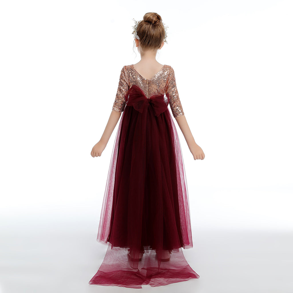 Cute Burgundy A Line Tulle Flower Girl Dresses With Sequins