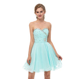 Unique A Line Strapless Knee Length Blue Chiffon Homecoming Dress Beading Prom Dress WH16670