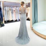 Mermaid Long Sleeves Sequins Beading Tulle Court Train Prom Dress Party Dress WH72698