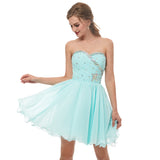 Unique A Line Strapless Knee Length Blue Chiffon Homecoming Dress Beading Prom Dress WH16670