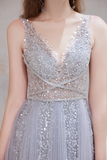 Gorgeous V-Neck Sequins Beading Feathers Tulle Prom Dress With Dress Shawl WH991022