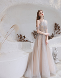 A Line Spaghetti Straps Beading Organza Floor Length Prom Dress Party Dress WH581018