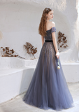 A Line Off The Shoulder Beading Tulle Floor Length Prom Dress Party Dress WH611017